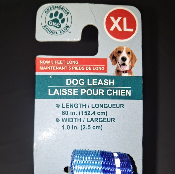 5 Foot Blue Reflective Nylon Dog Leash Size XL Greenbrier Kennel Club 60" x 1" - Picture 3 of 4